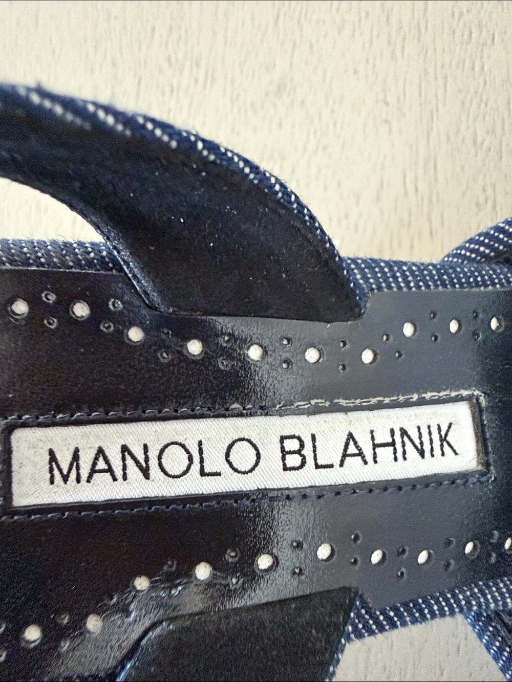 Manolo Blahnik Denim Woven Pointed Slingback Heels - Picture 5 of 8